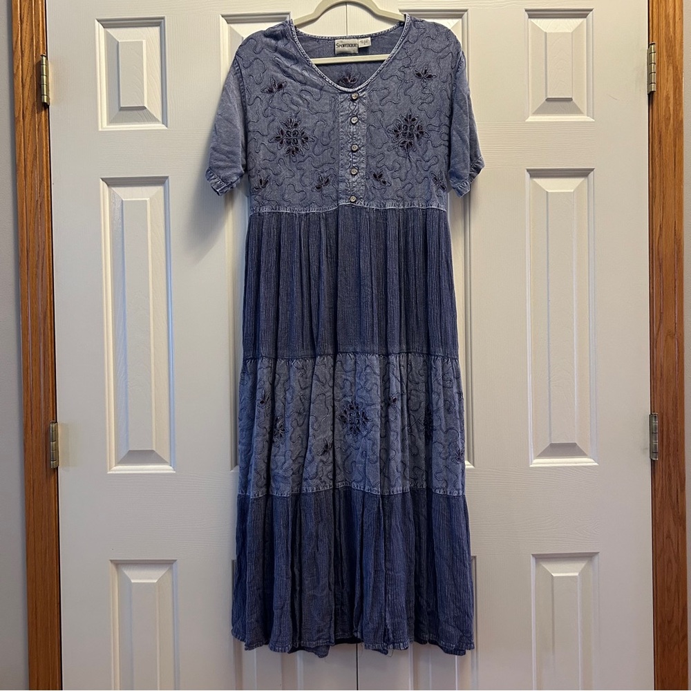 Vintage 90’s Sportique Blue Tiered Maxi Dress